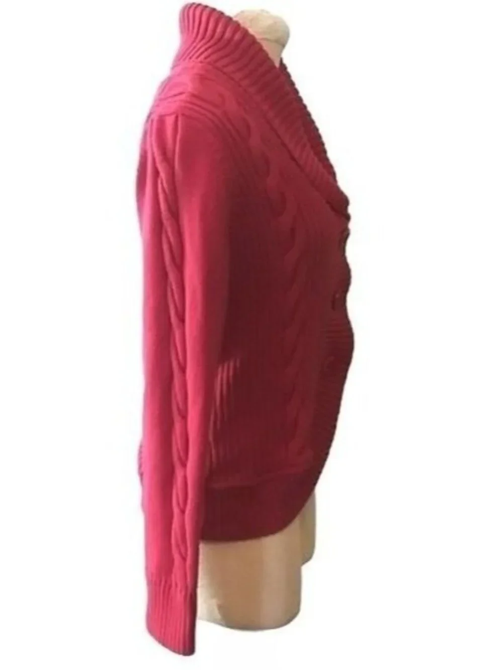 G H Bass & Co Size Medium Cardigan Sweater Red Button-Up Cable Knit Chic Warm